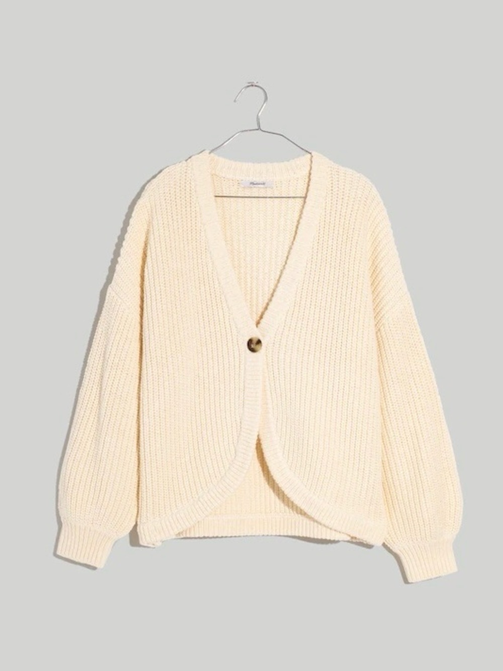 Madewell Shirttail Cardigan Sweater Single Button Front Knit Antique Cream Sz XS